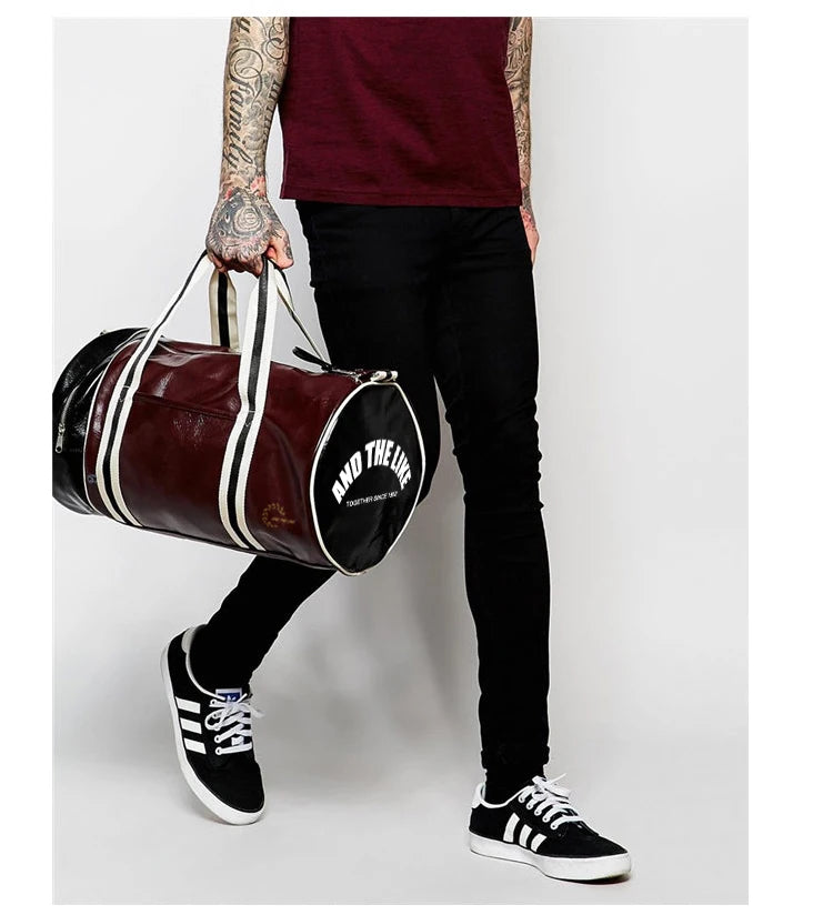 Gym Bag Men and Women Shoulder Bag Messenger Portable Training Basketball Bag Cylinder Travel Bag Sports Leather Handbag Tennis