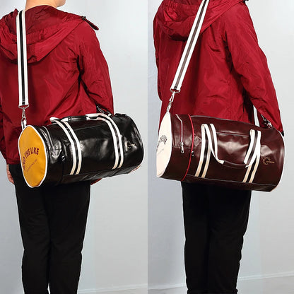 Gym Bag Men and Women Shoulder Bag Messenger Portable Training Basketball Bag Cylinder Travel Bag Sports Leather Handbag Tennis