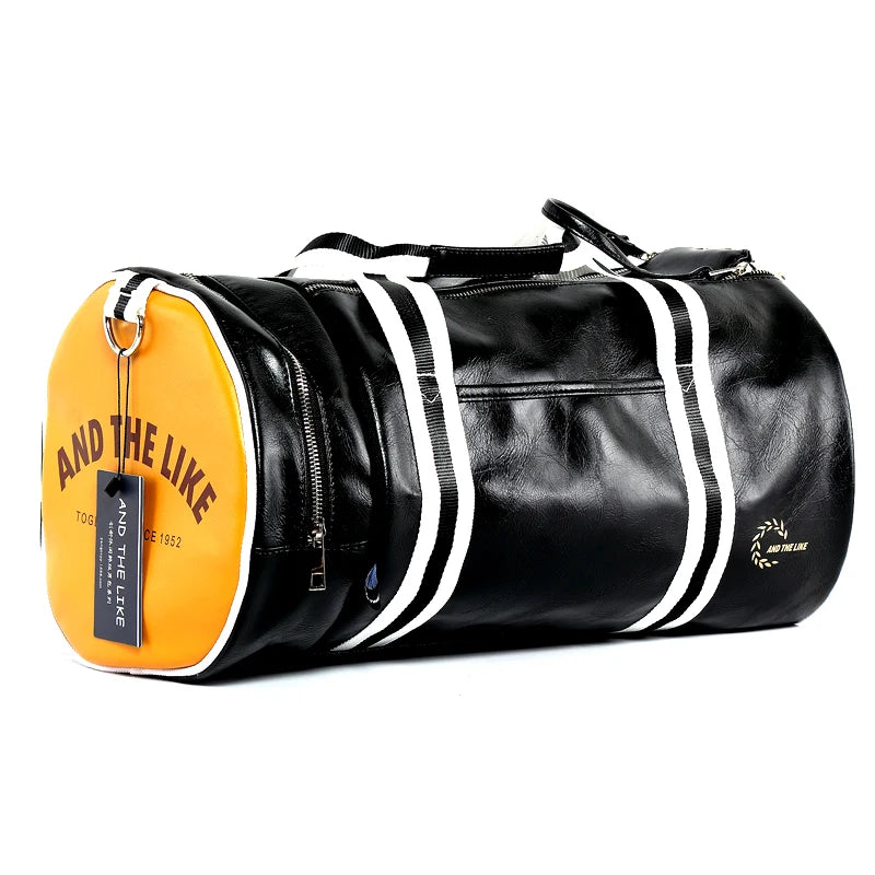 Gym Bag Men and Women Shoulder Bag Messenger Portable Training Basketball Bag Cylinder Travel Bag Sports Leather Handbag Tennis